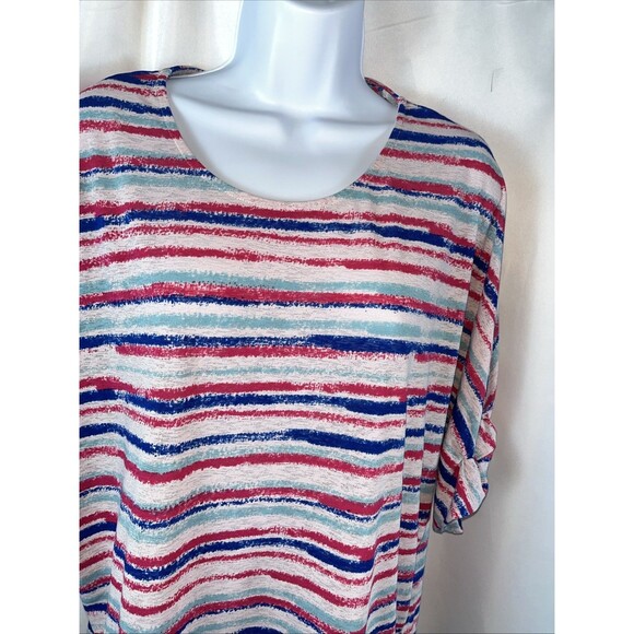 Elle Studio Striped Boxy Women’s Top Size XL Multicolor Coquette Bohemian - Picture 2 of 7
